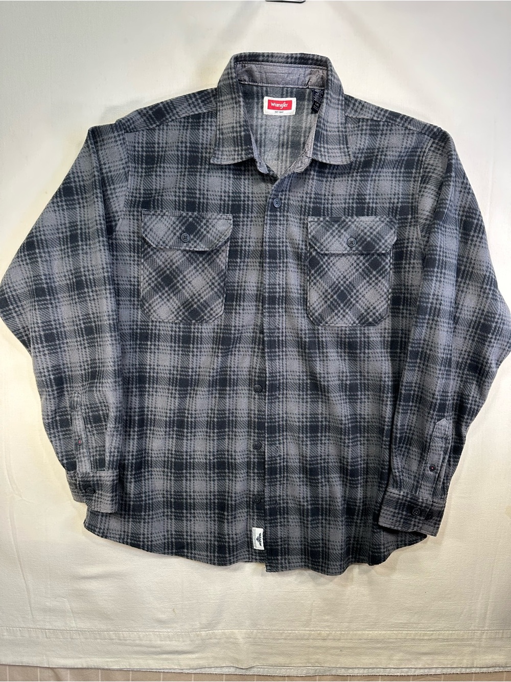 Wrangler Black & Gray Plaid Heavyweight Fleece Shirt Jacket Shacket Mens L